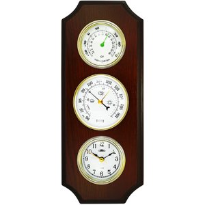 MPM Quality Nástěnné dřevěné hodiny s barometrem a teploměrem E06P.3976.52