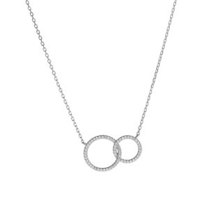 AGAIN Jewelry Třpytivý stříbrný náhrdelník Propojené kroužky AJNA0020