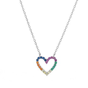 AGAIN Jewelry Něžný stříbrný náhrdelník Barevné srdce AJNA0025
