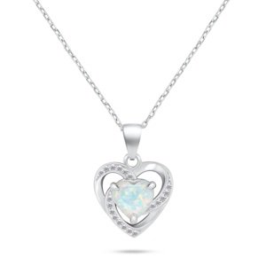 Brilio Silver Půvabný stříbrný náhrdelník Srdce s opálem NCL154W