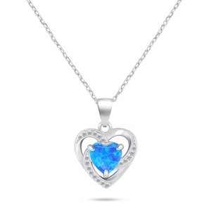 Brilio Silver Půvabný stříbrný náhrdelník Srdce s opálem NCL154WB