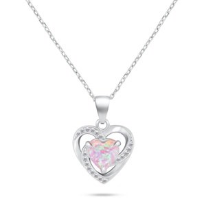 Brilio Silver Půvabný stříbrný náhrdelník Srdce s opálem NCL154WP