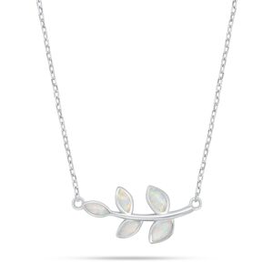 Brilio Silver Slušivý stříbrný náhrdelník lístky s bílým opálem NCL165W
