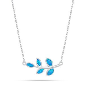 Brilio Silver Slušivý stříbrný náhrdelník lístky s modrým opálem NCL165WB