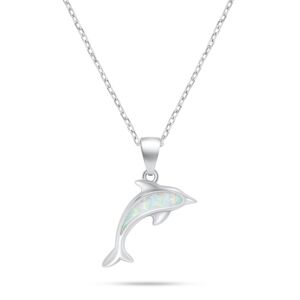 Brilio Silver Krásný stříbrný náhrdelník Delfín s opálem NCL166W