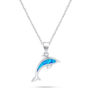 Brilio Silver Krásný stříbrný náhrdelník Delfín s opálem NCL166WB