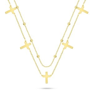 Brilio Silver Dvojitý pozlacený náhrdelník s křížky NCL157Y
