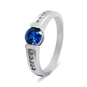 Brilio Silver Okouzlující stříbrný prsten s modrým zirkonem RI022W 56 mm