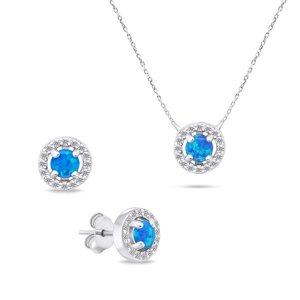 Brilio Silver Půvabný stříbrný set šperků s opály SET225WB (náušnice, náhrdelník)