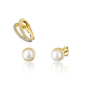 JwL Luxury Pearls Moderní set pozlacených náušnic (1x záušnice, 2x pecková náušnice) JL0807