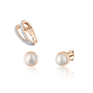 JwL Luxury Pearls Moderní set bronzových náušnic (1x záušnice, 2x pecková náušnice) JL0809