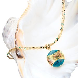 Lampglas Tajemný dámský náhrdelník Tyrquoise Gold s perlou Lampglas s 24karátovým zlatem NP24