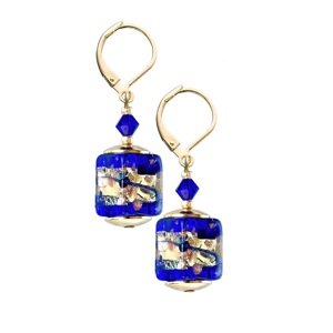 Lampglas Překrásné náušnice Blue Passion s 24karátovým zlatem v perlách Lampglas ECU38