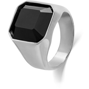 Troli Masivní prsten z oceli s černým krystalem 54 mm