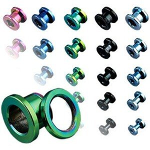 Tunel do ucha z titanu, anodizovaný, více barev se šroubováním - Tloušťka : 6 mm , Barva piercing: Černá