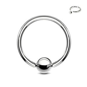 Ocelový piercing - kroužek a kulička stříbrné barvy, tloušťka 1,6 mm - Rozměr: 1,6 mm x 12 mm x 4 mm
