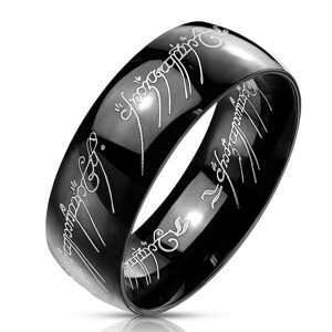 Černý ocelový prstýnek s motivem Pána prstenů, 8 mm - Velikost: 67