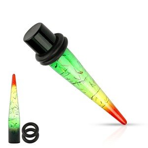 Akrylový expander do ucha v rasta stylu, průhledný, proužky zlaté barvy - Tloušťka : 4 mm