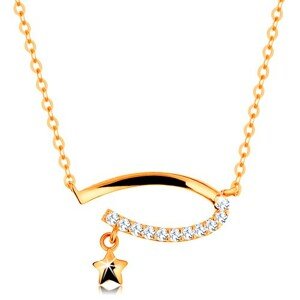 Zlatý 14K náhrdelník - neúplný ovál s čirými zirkony, hvězdička, jemný řetízek