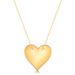 Náhrdelník ze žlutého 14K zlata - souměrné ploché srdce, jemný řetízek