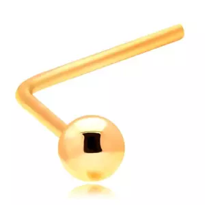 Zlatý zahnutý piercing do nosu 585 - malá lesklá kulička