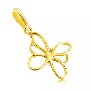 Zlatý 9K přívěsek - motýlek s úzkými hladkými liniemi, křídla s výřezy, drobná kulička uprostřed
