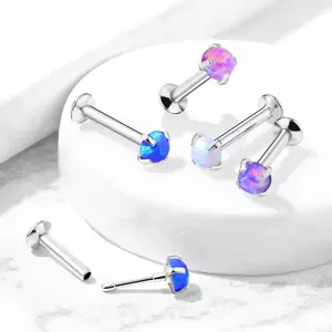 Zasouvací piercing do rtu, brady a ucha z oceli 316L - syntetický opál v květináči, 6 mm - Barva: Modrá