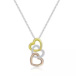 Stříbrný 925 náhrdelník - obrysy srdce ve třech barvách, zirkony
