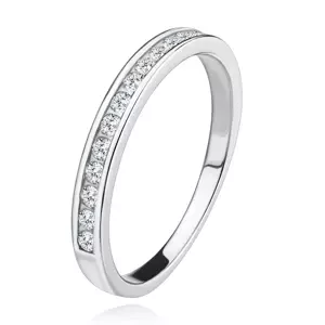 Stříbrný prsten 925 - kulaté zirkony v podlouhlém výřezu - Velikost: 52