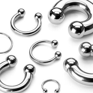 Piercing z oceli 316L - jednoduchá podkova stříbrné barvy, kuličky, tloušťka 2,5 mm - Tloušťka x průměr x velikost kuličky: 2,5 mm x 11 mm x 5 mm