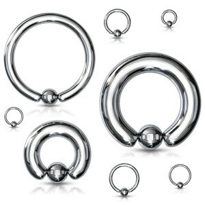 Piercing z oceli 316L - jednoduchý kroužek s kuličkou, stříbrná barva, tloušťka 4 mm - Tloušťka x průměr x velikost kuličky: 4 mm x 16 mm x 8 mm