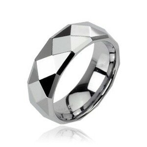Wolframový prsten stříbrné barvy s broušenými kosočtverci, 6 mm - Velikost: 64