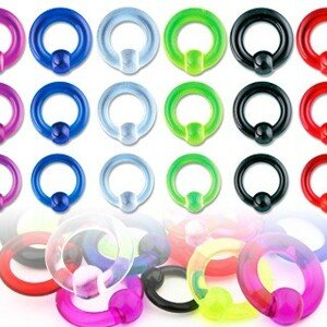 Akrylový UV piercing - kroužek s kuličkou s hladkým povrchem - Rozměr: 1,6 mm x 12 mm x 4 mm, Barva piercing: Červená