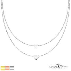 Dvojitý náhrdelník z chirurgické oceli - zrcadlově lesklá srdíčka, PVD, karabinka - Barva: Stříbrná