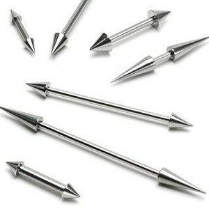 Piercing do ucha čínka - Barbell s hroty basic, různé velikosti - Rozměr: 1,2 mm x 6 mm x 3x3 mm