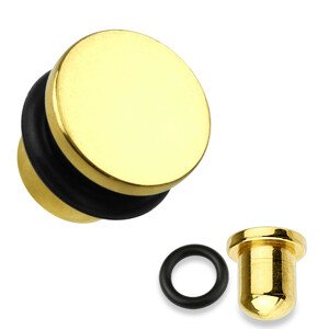 Plug do ucha z oceli 316L ve zlaté barvě, černá gumička, různé tloušťky - Tloušťka : 2.4 mm