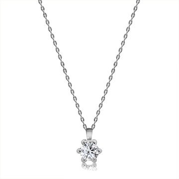 Briliantový náhrdelník z bílého 14K zlata - broušený kulatý diamant, kotlík s úchyty, tenký řetízek