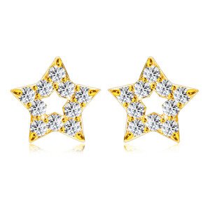 Briliantové náušnice z 375 žlutého zlata - obrys hvězdičky, kulaté diamanty, puzetky
