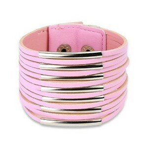 Široký koženkový náramek - tenké pásky - Barva: Růžová