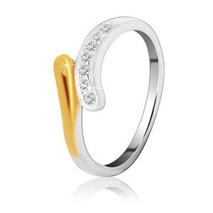 Stříbrný prsten 925 - zaoblená linie se zirkony a zlatým zbarvením - Velikost: 61