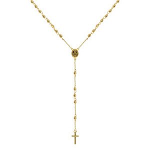 EVOLUTION GROUP CZ Zlatý 14 karátový náhrdelník růženec s křížem a medailonkem s Pannou Marií - RŽ10