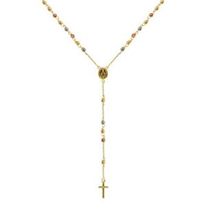 EVOLUTION GROUP CZ Zlatý 14 karátový náhrdelník růženec s křížem a medailonkem s Pannou Marií - RŽ07