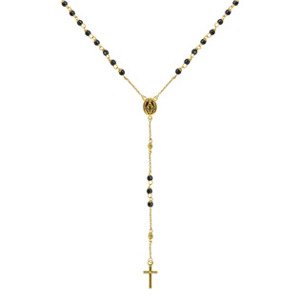 EVOLUTION GROUP CZ Zlatý 14 karátový náhrdelník růženec s křížem a medailonkem s Pannou Marií - RŽ03