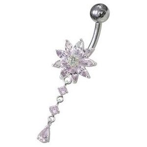 Šperky4U Stříbrný piercing do pupíku - kytička, světle fialové kamínky - BP01119-TZ