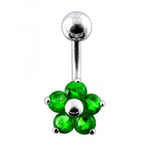 Šperky4U Stříbrný piercing do pupíku - kytička, tmavě zelené zirkony - BP01070-E