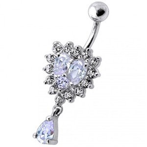 Šperky4U Stříbrný piercing do pupíku, čiré/světle fialové zirkony - BP01126-CTZ