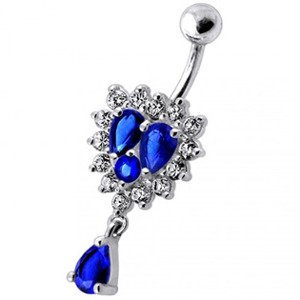 Šperky4U Stříbrný piercing do pupíku, čiré/tmavě modré zirkony - BP01126-CB