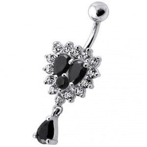 Šperky4U Stříbrný piercing do pupíku, čiré/černé zirkony - BP01126-CK