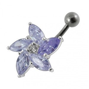 Šperky4U Stříbrný piercing do pupíku - kytička, světle fialová zirkony - BP01159-TZ