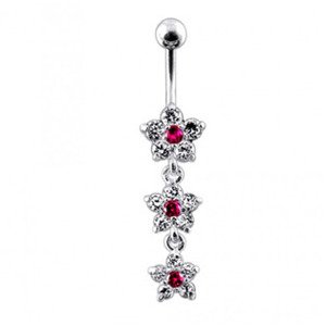 Šperky4U Stříbrný piercing do pupíku, čirá/tmavě růžová barva - BP01123-CF